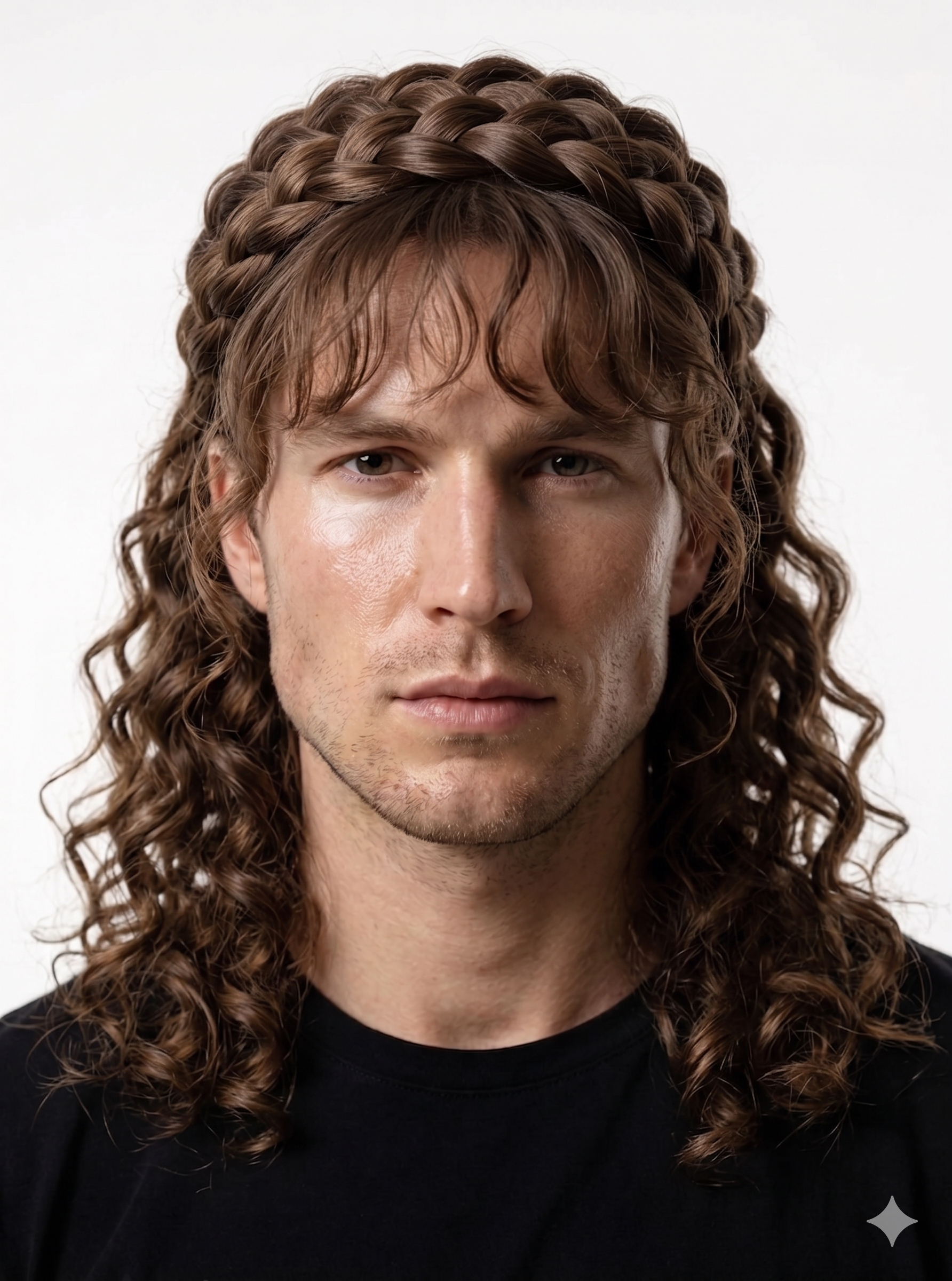 Half Up Braided Crown Curly Lengths Fringe